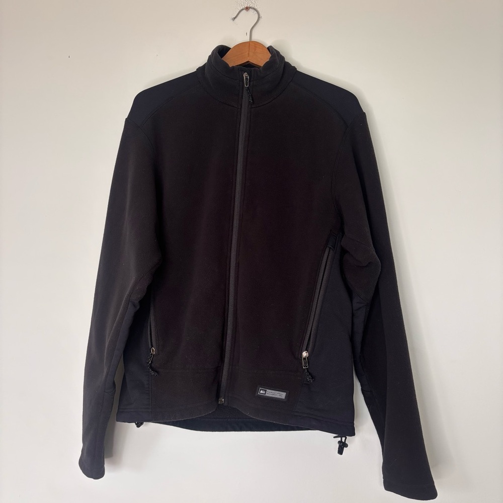 REI mens polartec fleece‎ zip in jacket Sweatshirt Medium winter camp hike Black